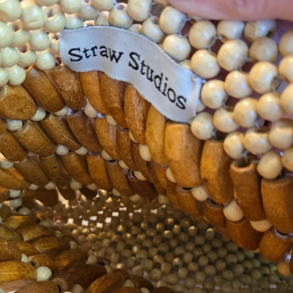 Straw Studios Beaded Bag in Cream and Tan Size 9x9